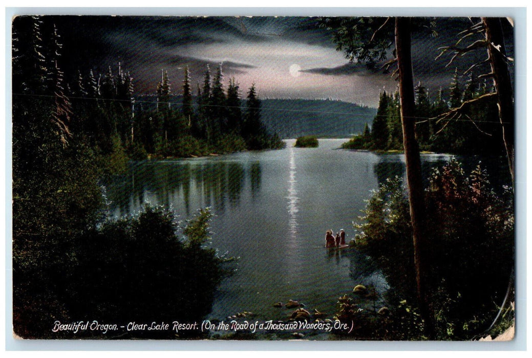 1910 Clear Lake Resort Moon Night Scene Beautiful Oregon OR Antique Postcard