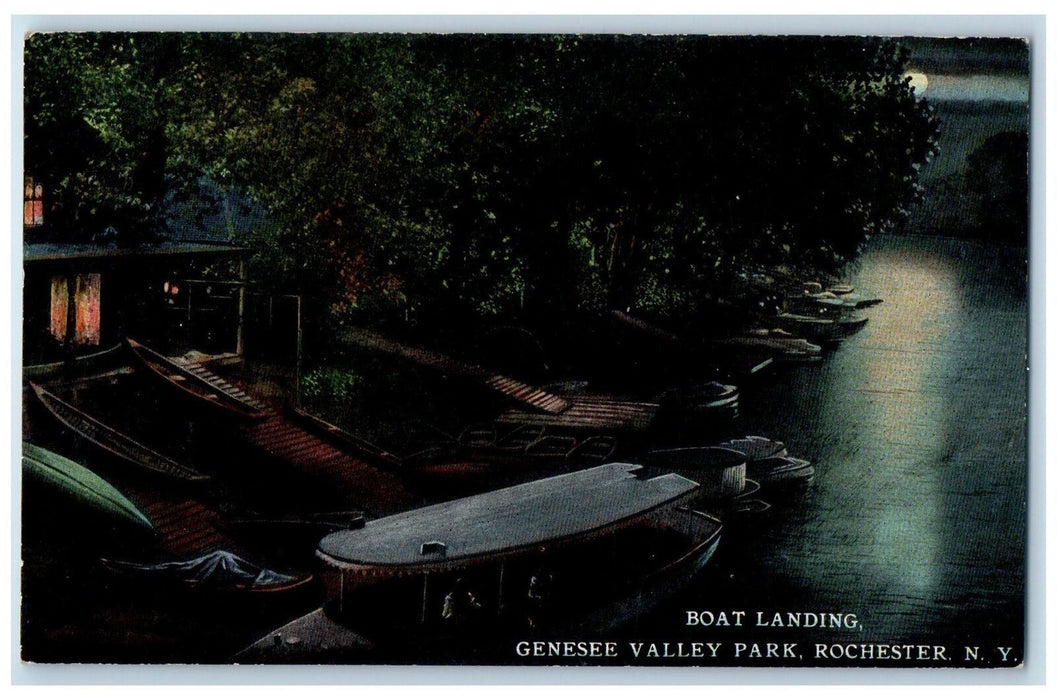 c1950 Boat Landing Genesee Valley Park Docking Boats Lake Rochester NY Postcard