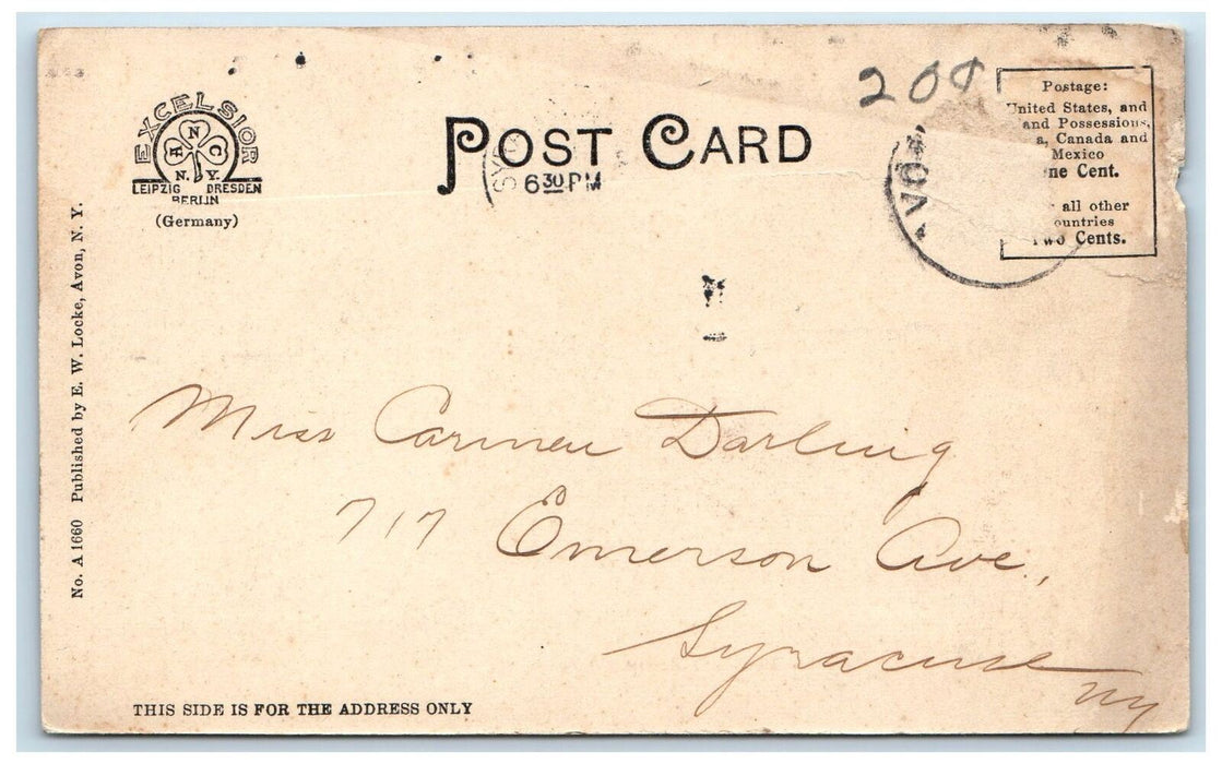 1907 Five Arch Bridge Lake Pond Horse Carriage Dirt Road Avon NY Postcard