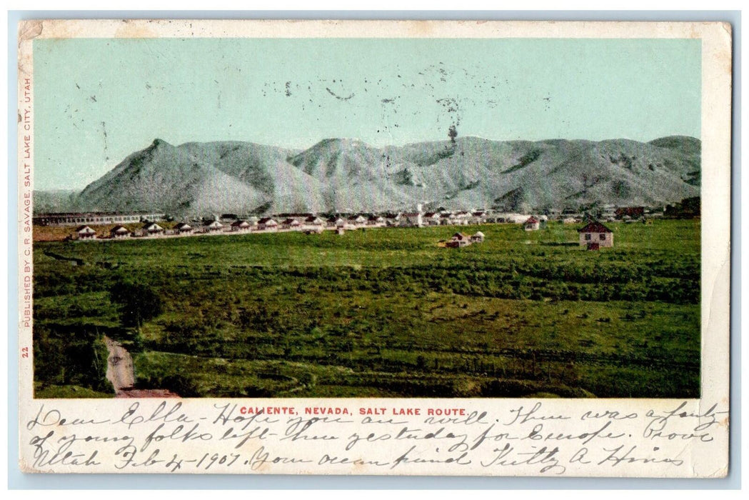 1907 Salt Lake Route Town View Rail Train Mountain Caliente Nevada NV Postcard