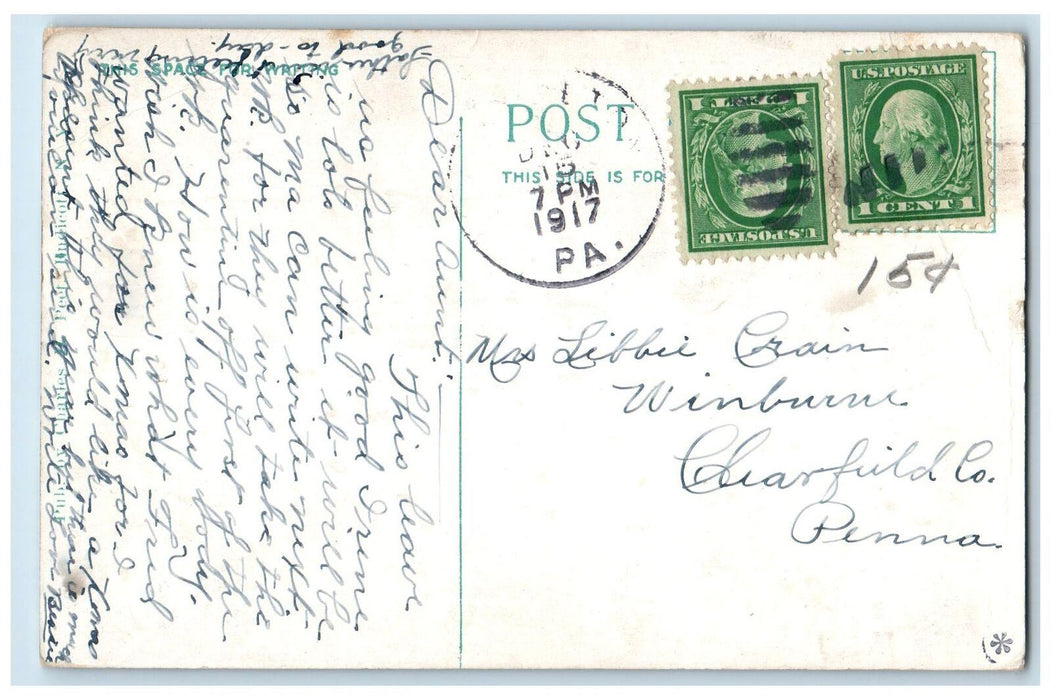 1917 Birds Eye View Rail Train Buildings Hills Endicott New York NY Postcard