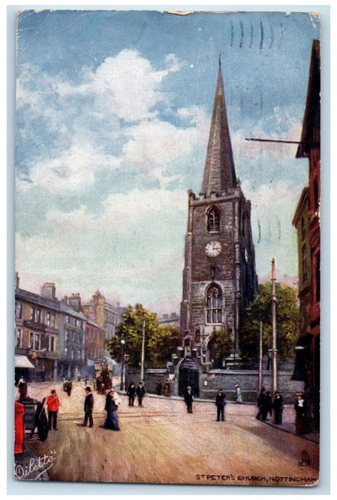 1905 Crowd Scene St. Peter's Church Nottingham England Oilette Tuck Art Postcard