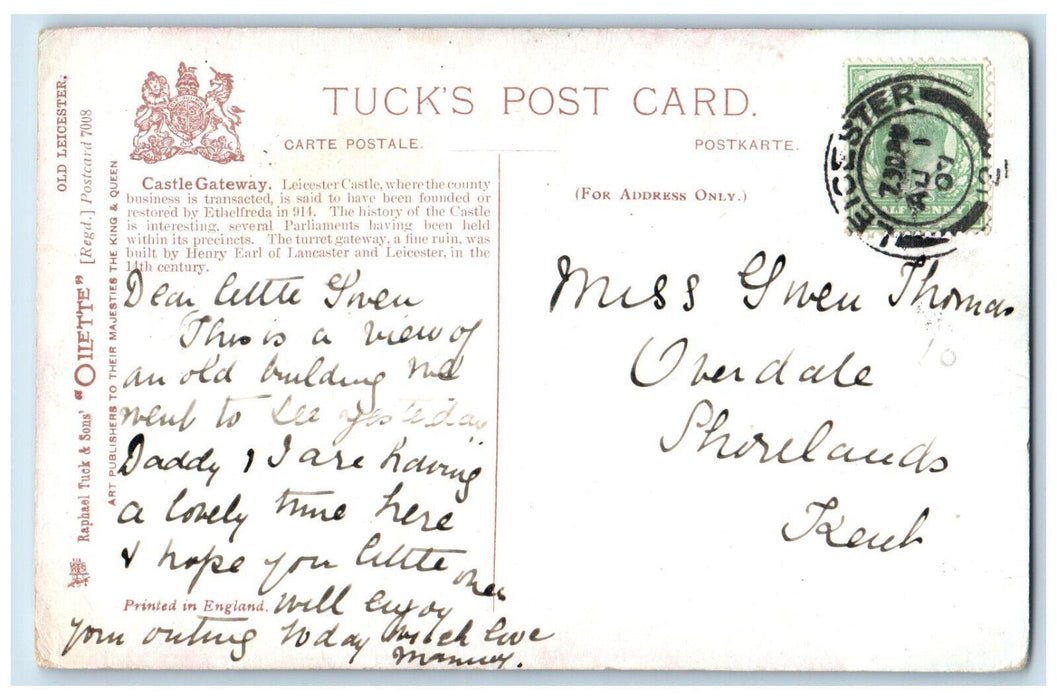 1907 Dog Crowd Old Leicester Castle Gateway Oilette Tuck Art Postcard