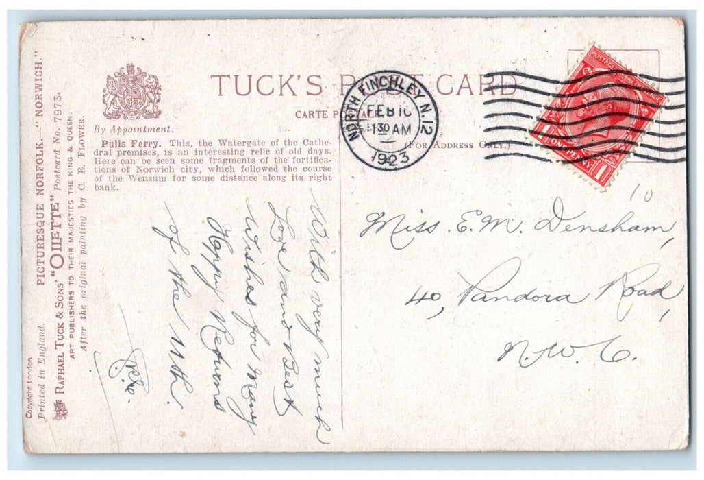 1923 Pulls Norwich Ferry Picturesque Norfolk Oilette Tuck Art Postcard