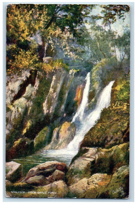 1906 Angleside Stock Ghyll Force Ambleside England Oilette Tuck Art Postcard