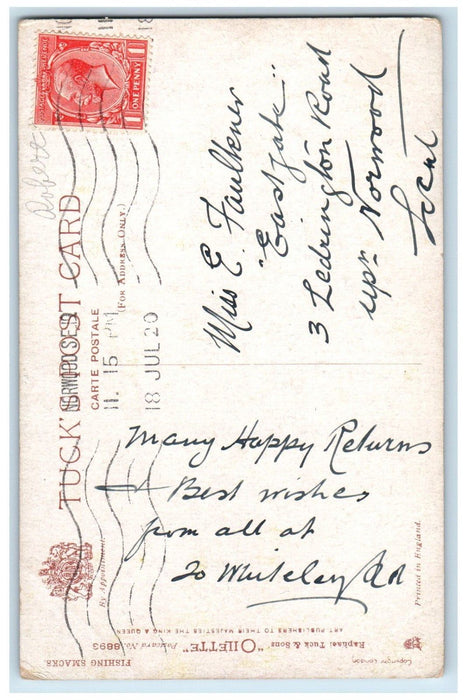 1920 Fleet of Sailboats Fishing Macks London Oilette Tuck Art Postcard
