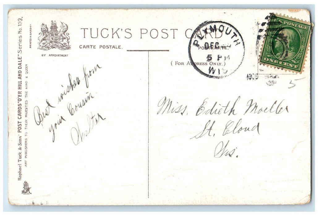 1909 A Merry Christmas Postcards O'er Hill and Dale Tuck Art WI Postcard
