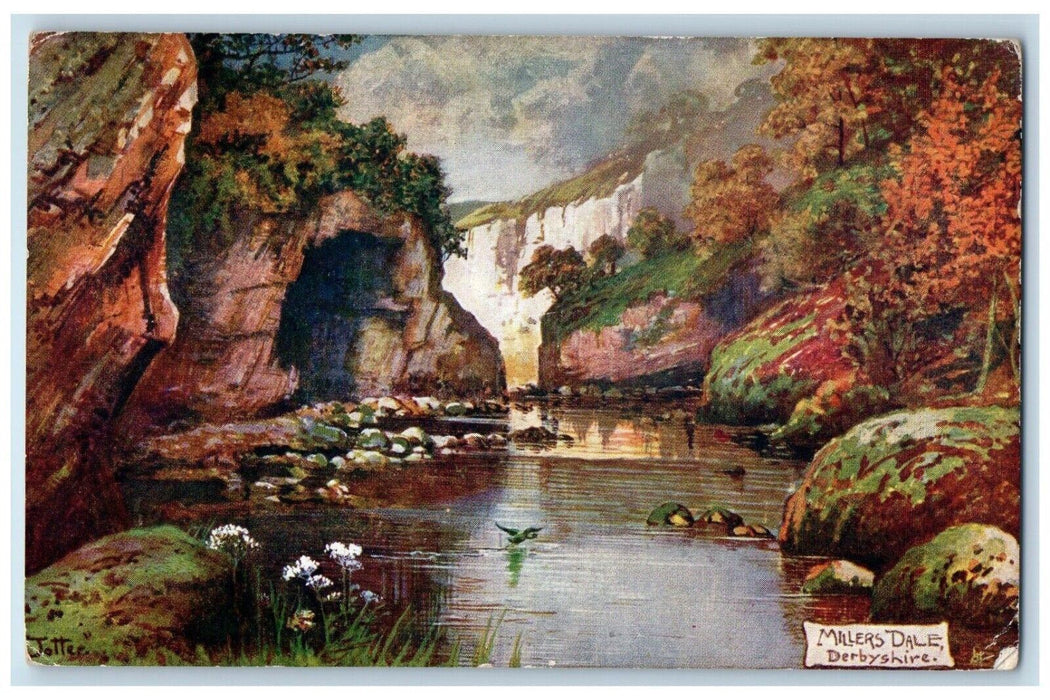 1904 River Scene Millers Dale Derbyshire England Oilette Tuck Art Postcard