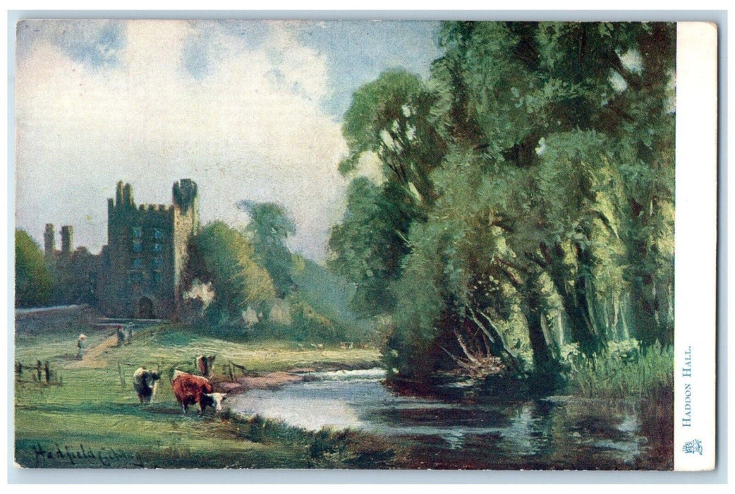 c1910 Haddon Hall Cows River England Antique Oilette Tuck Art Postcard