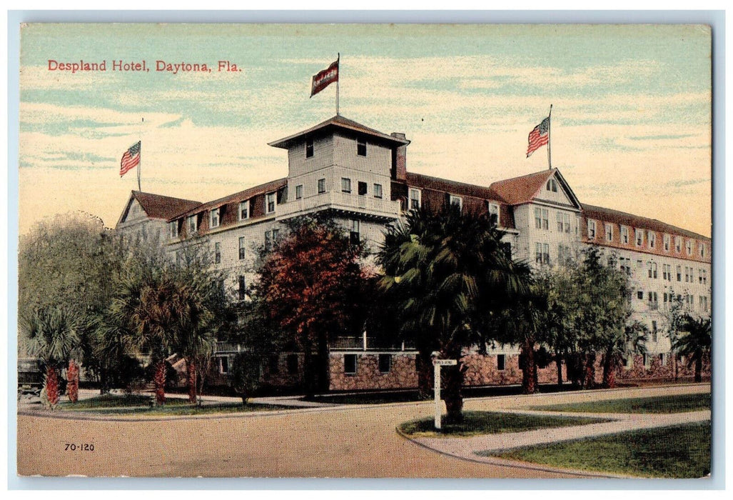 c1910 American Flag Despland Hotel Daytona Florida FL Antique Postcard