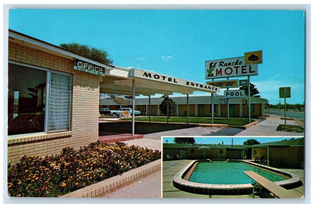 c1950's El Rancho Motel Entrance, Office, Pool, Pensacola Florida FL Postcard
