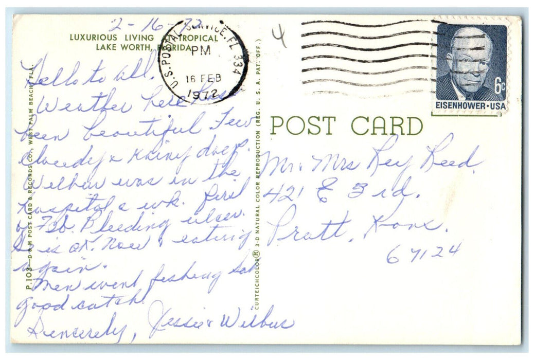 1972 Luxurious Living At Tropical Lake Worth Florida FL Posted Postcard