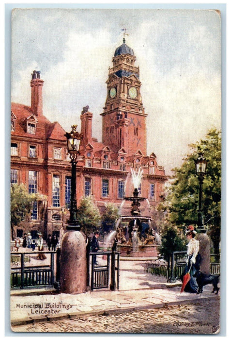 1908 Municipal Buildings Leicester England Antique Oilette Tuck Art Postcard