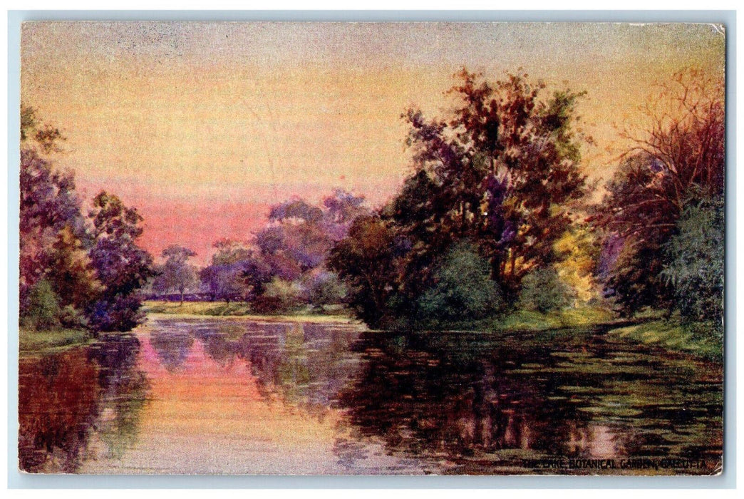 c1910 The Lake Botanical Garden Calcutta India Oilette Tuck Art Postcard