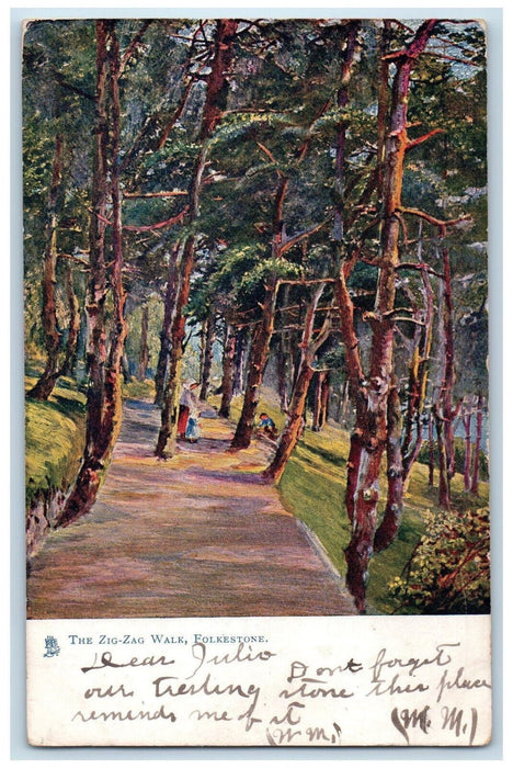 1905 The Zig-Zag Walk Folkestone Kent England Oilette Tuck Art Postcard