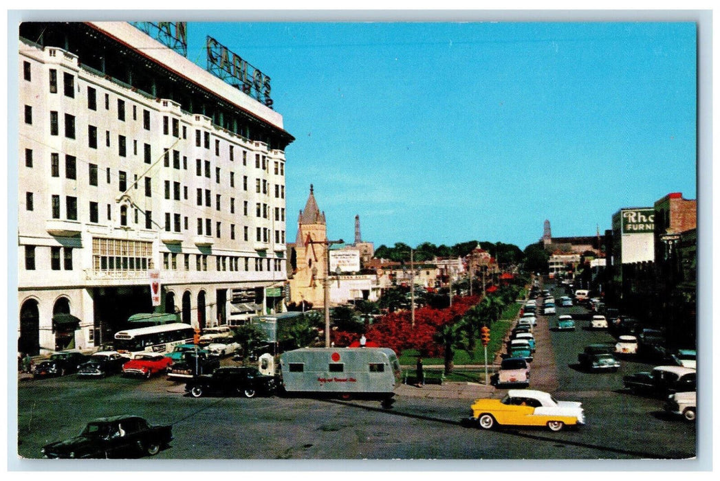 c1960's Car Scene at Palafox Street Pensacola Florida FL Unposted Postcard