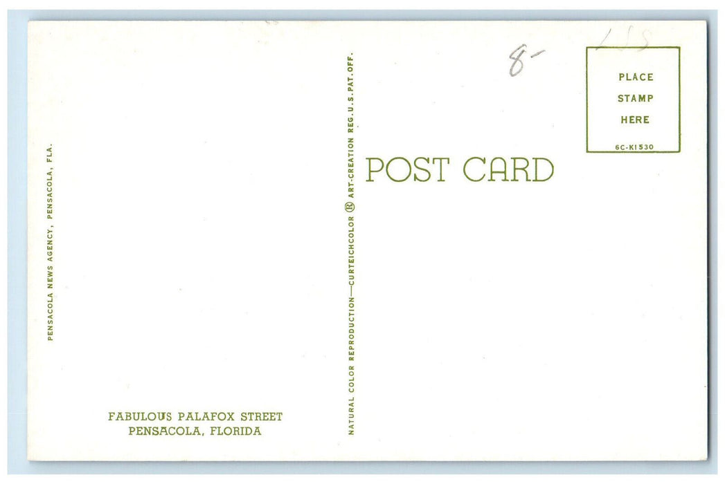 c1960's Car Scene at Palafox Street Pensacola Florida FL Unposted Postcard