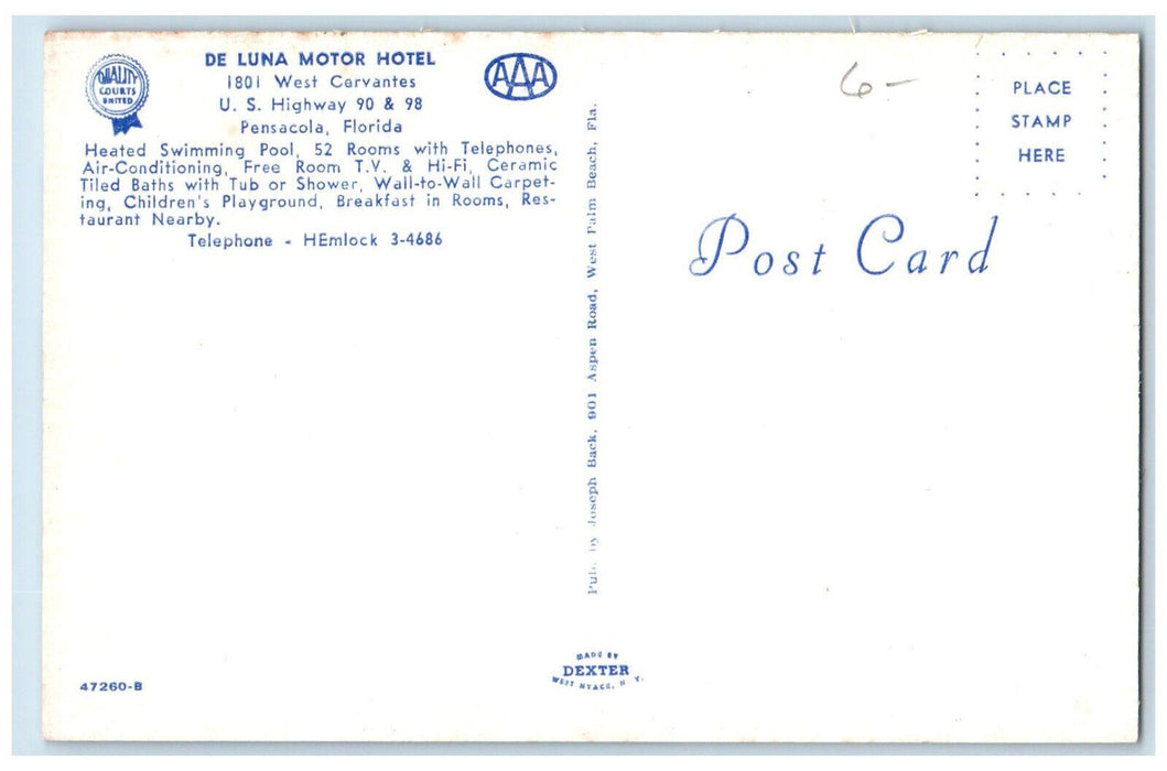 c1960's Multiview De Luna Motor Hotel Pensacola Florida FL Posted Postcard