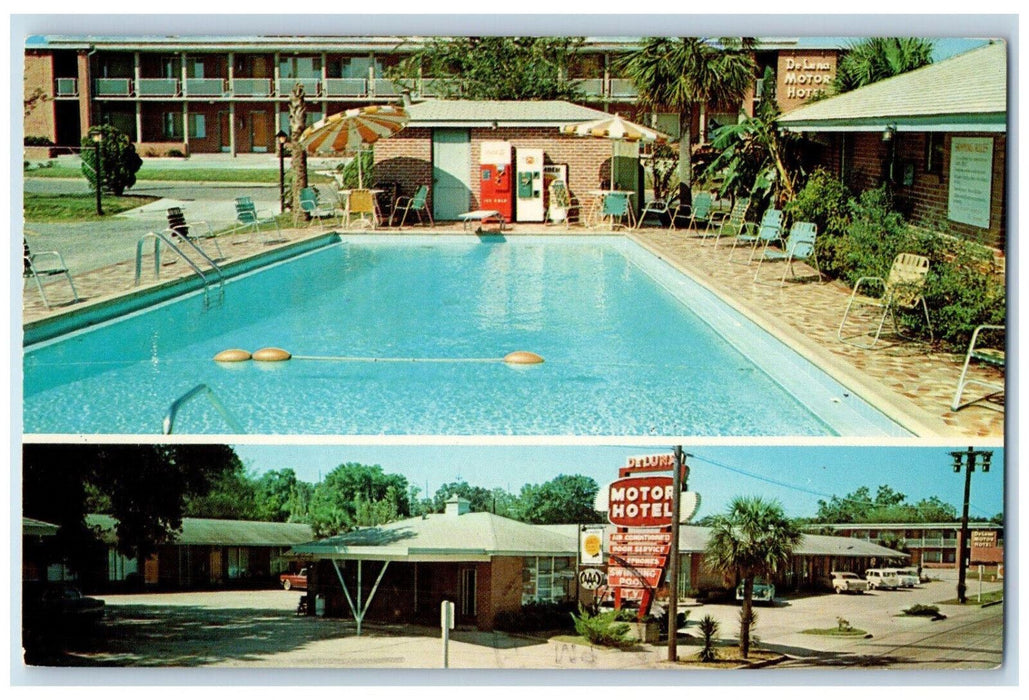 1955 Multiview, De Luna Motor Hotel Pensacola Florida FL Cancel Postcard
