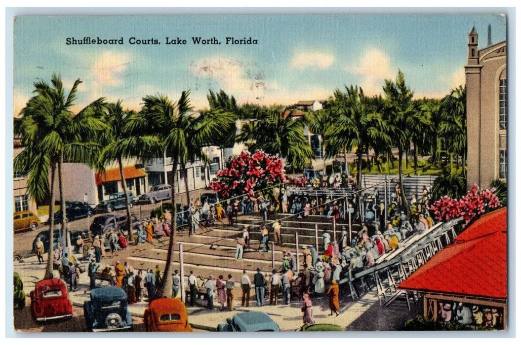 1944 Crowd Scene Shuffleboard Courts, Lake Worth Florida FL Posted Postcard
