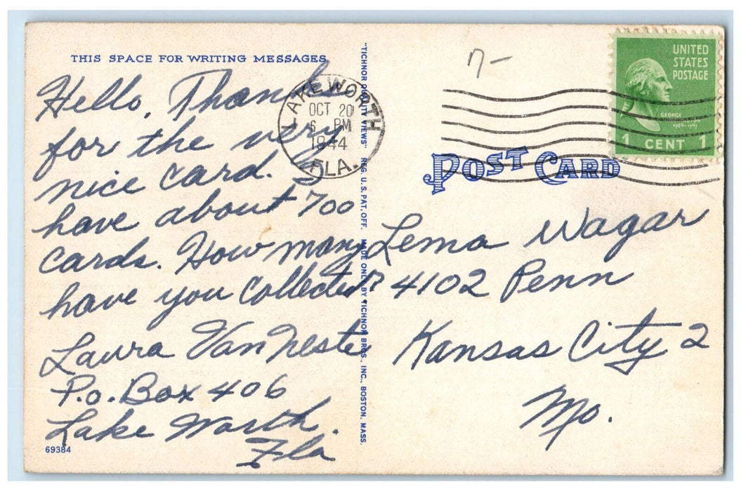 1944 Crowd Scene Shuffleboard Courts, Lake Worth Florida FL Posted Postcard