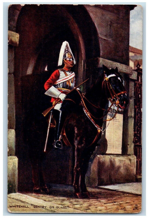 c1910 Whitehall Sentry on Guard London England Oilette Tuck Art Postcard