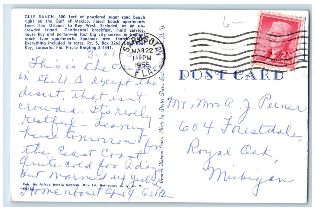 1956 Multiview of Gulf Ranch Beach Apartment Sarasota Florida FL Postcard