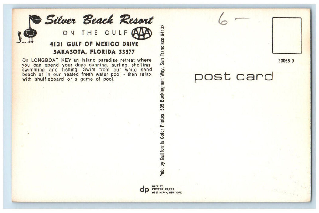 c1950's Pool Scene Silver Beach Resort Sarasota Florida FL Unposted Postcard