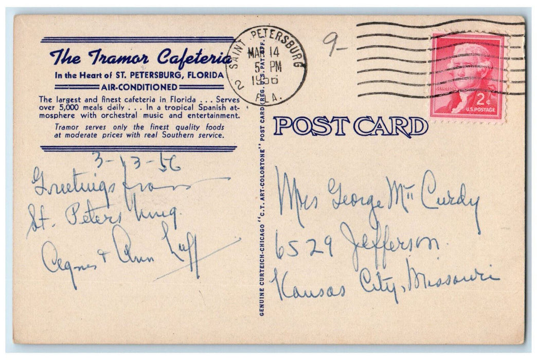 1956 Dining Area, Tramor Cafeteria St. Petersburg Florida FL Postcard