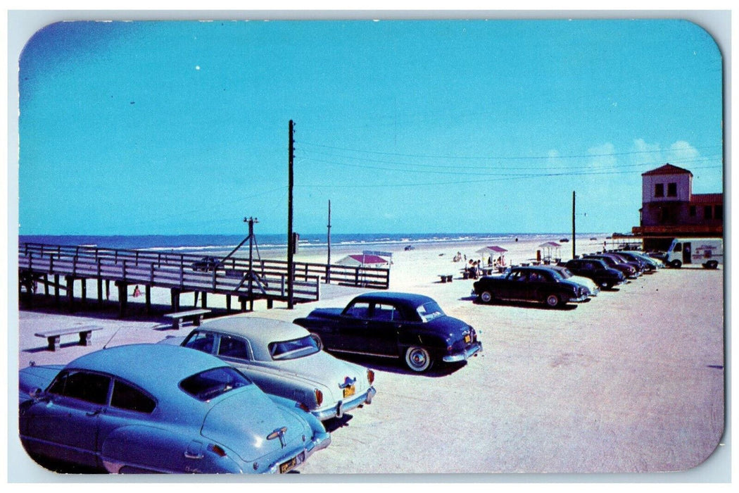 c1950's Car Parked, Bridge, Beach Scene, St. Augustine Beach Florida FL Postcard