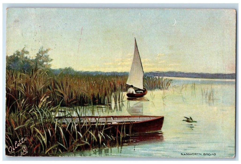 1905 Sailboats Bird Ranworth Broad Norfolk Broads Oilette Tuck Art Postcard