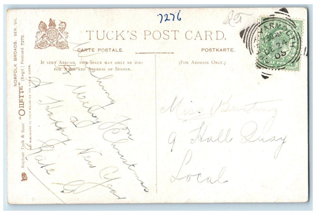 1905 Sailboats Bird Ranworth Broad Norfolk Broads Oilette Tuck Art Postcard