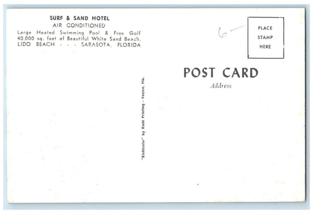 c1960's Pool Scene, Sun Bathing Surf and Sand Hotel Sarasota Florida FL Postcard
