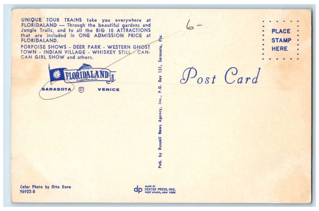 c1950's Passengers of Floridaland RR Train Sarasota Florida FL Postcard