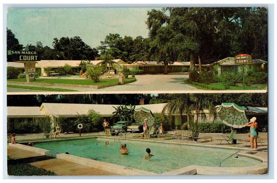 1964 Pool and Entrance San Marco Court, St. Augustine Florida FL Postcard