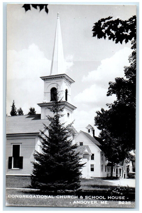 c1950's Congregational Church And School House Andover ME RPPC Photo Postcard