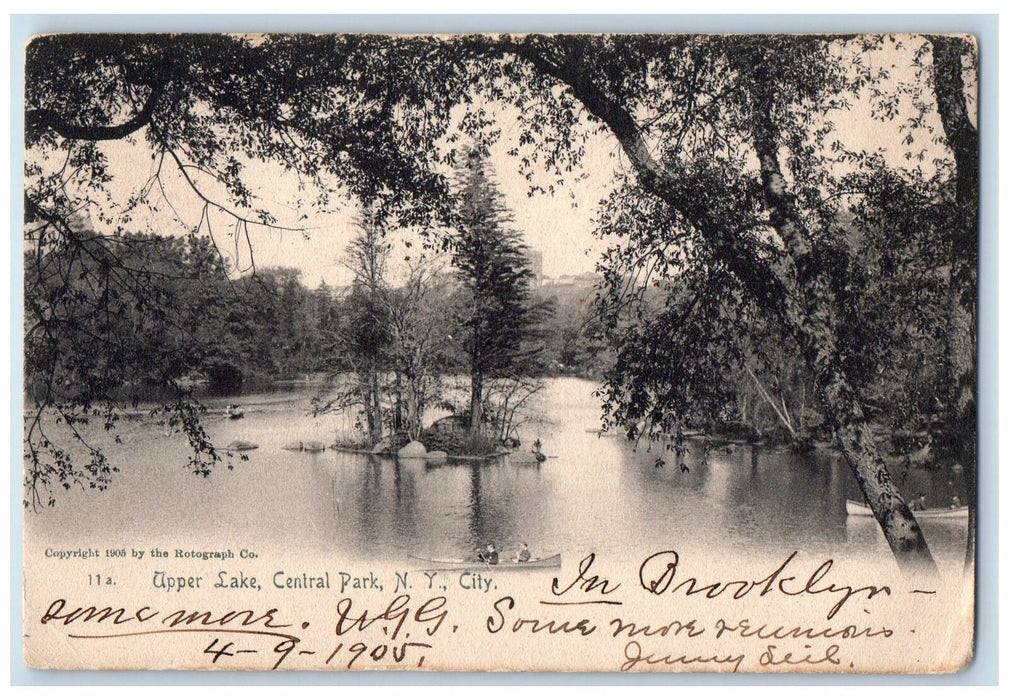 1905 Upper Lake Canoe Boating Forest Trees Central Park New York NY Postcard