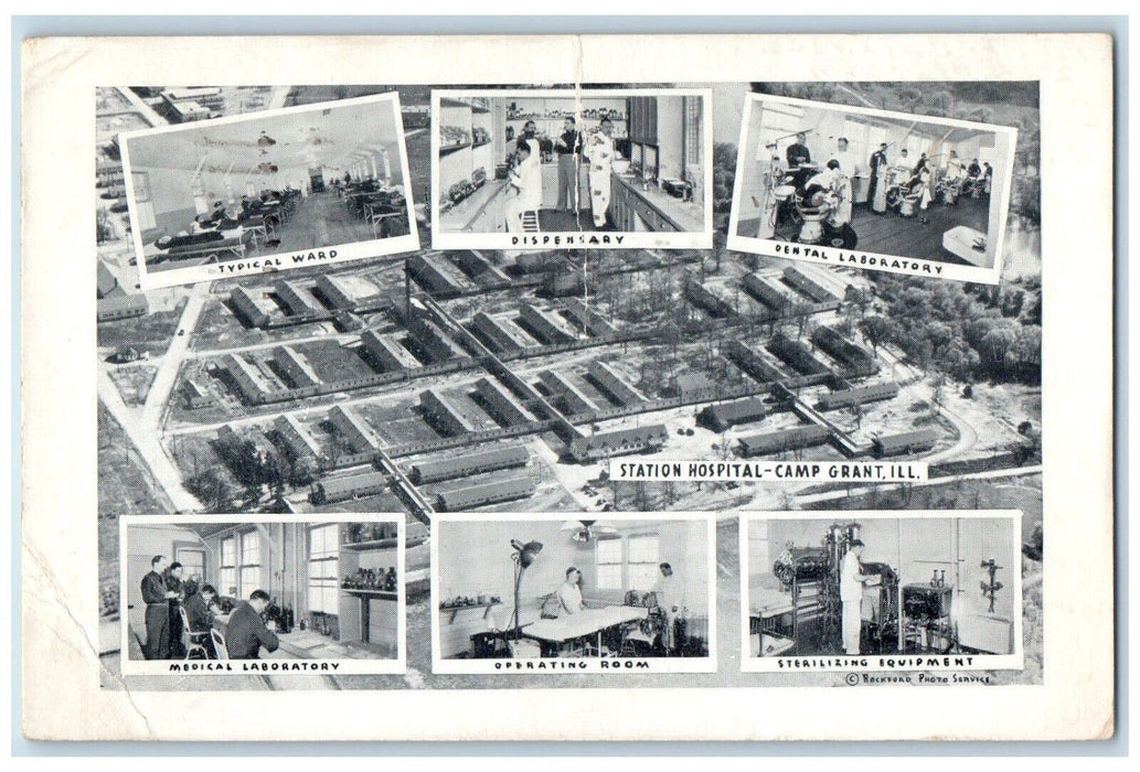 1942 Station Hospital US Army Soldiers Laboratory Camp Grant Illinois Postcard