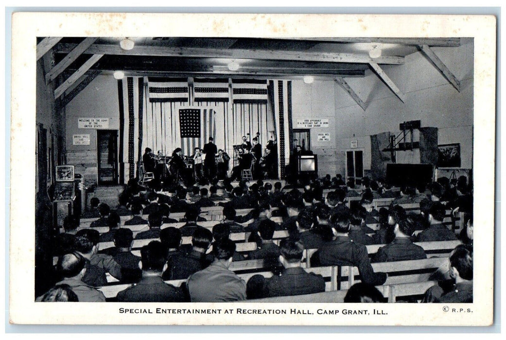 c1920 Special Entertainment Recreation Hall Meeting Camp Grant Illinois Postcard