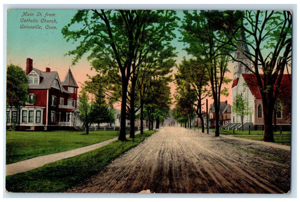 1911 Main Street from Catholic Church Unionville Connecticut CT Posted Postcard