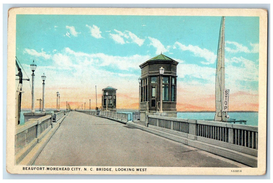 c1940's Bridge Looking West Beaufort Morehead City North Carolina NC Postcard