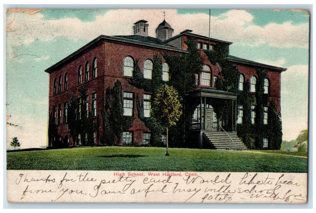 1907 High School West Hartford Connecticut CT Unionville CT Posted Postcard