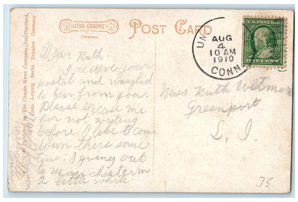 1910 High School Unionville Connecticut CT Posted Antique Chapin News Postcard