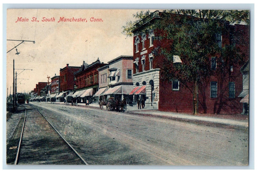 c1910 Trolley Car Railway Main Street South Manchester Connecticut CT Postcard