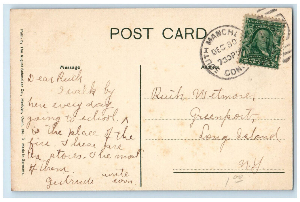 c1910 Trolley Car Railway Main Street South Manchester Connecticut CT Postcard