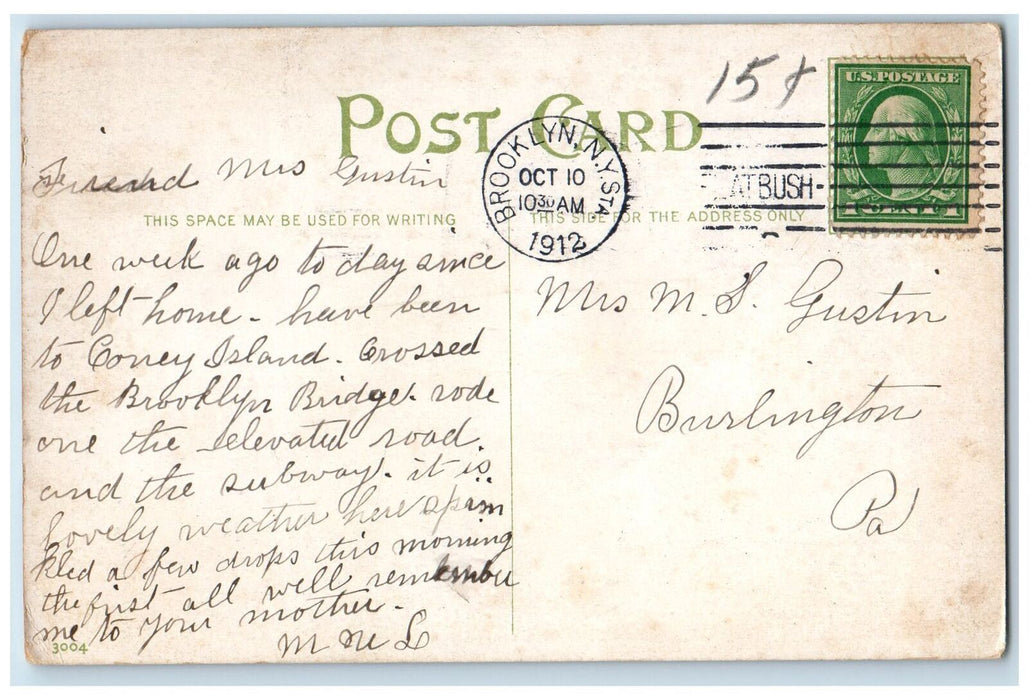 1912 Fifth Avenue Building Horse Carriage Train People Walk New York NY Postcard