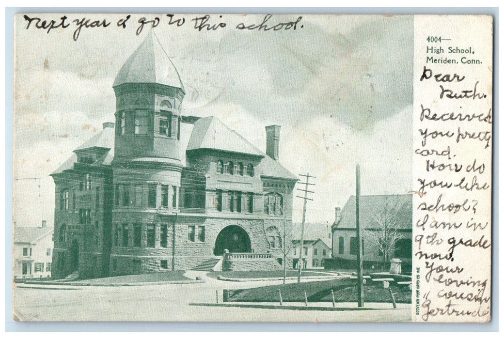 1907 High School Meriden Connecticut CT Greenport NY Antique Postcard