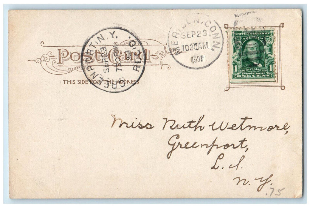 1907 High School Meriden Connecticut CT Greenport NY Antique Postcard