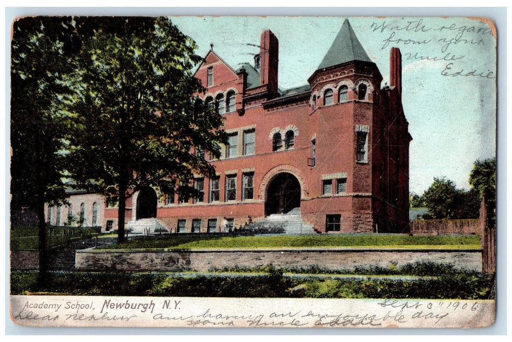 1906 Academy School Side View Building Ground Newburgh New York NY Postcard