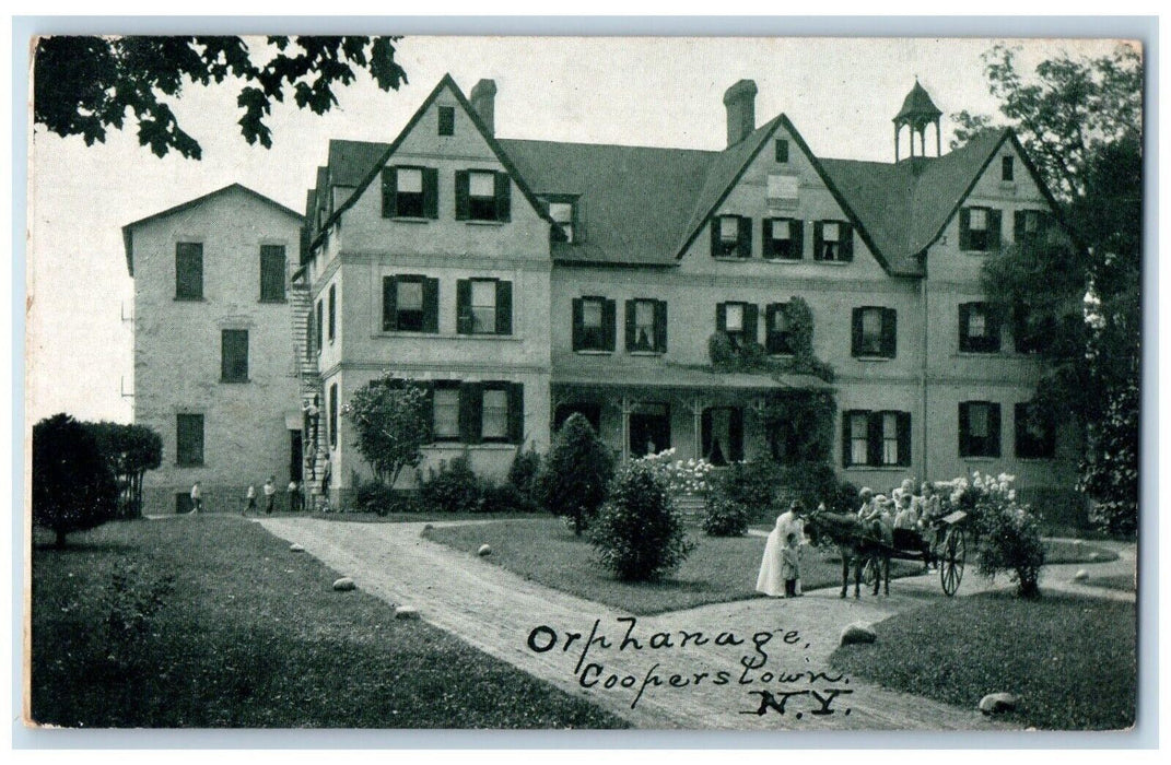 1910 Orphanage Building Exterior Children Horse Cooperstown New York NY Postcard